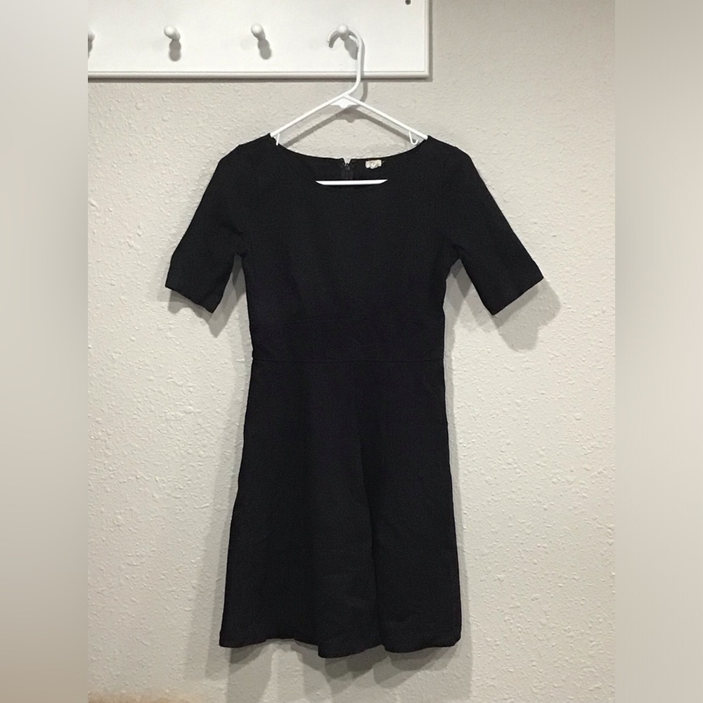 J. Crew Factory Ponte Knit Short Sleeve Navy Fit & Flare A-Line Mini Dress Sz 2